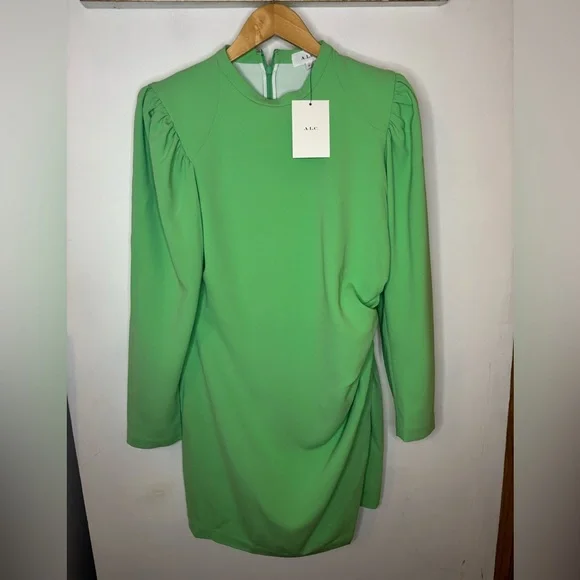 A.L.C. Cady Jane Lime Green Long Sleeve Ruched Asymmetrical Mini Dress NWT